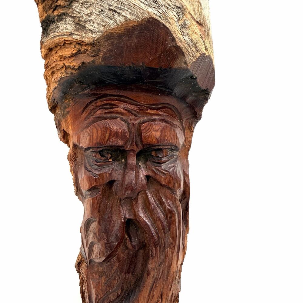 Vintage Hand Carved Folk Art Tree Bearded Man Face Tree Spirit - 20" Long - Picture 3 of 9